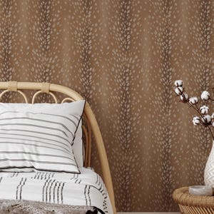 Natural Fawn Deer skin Hyde Spots in Caramel brown_ Modern Farmhouse. Removable  Peel and Stick Faux Woven Wallpaper.