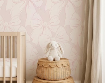 Papel pintado removible con lazos rosa palo: Decoración para habitación infantil, papel pintado autoadhesivo. Ver opciones.