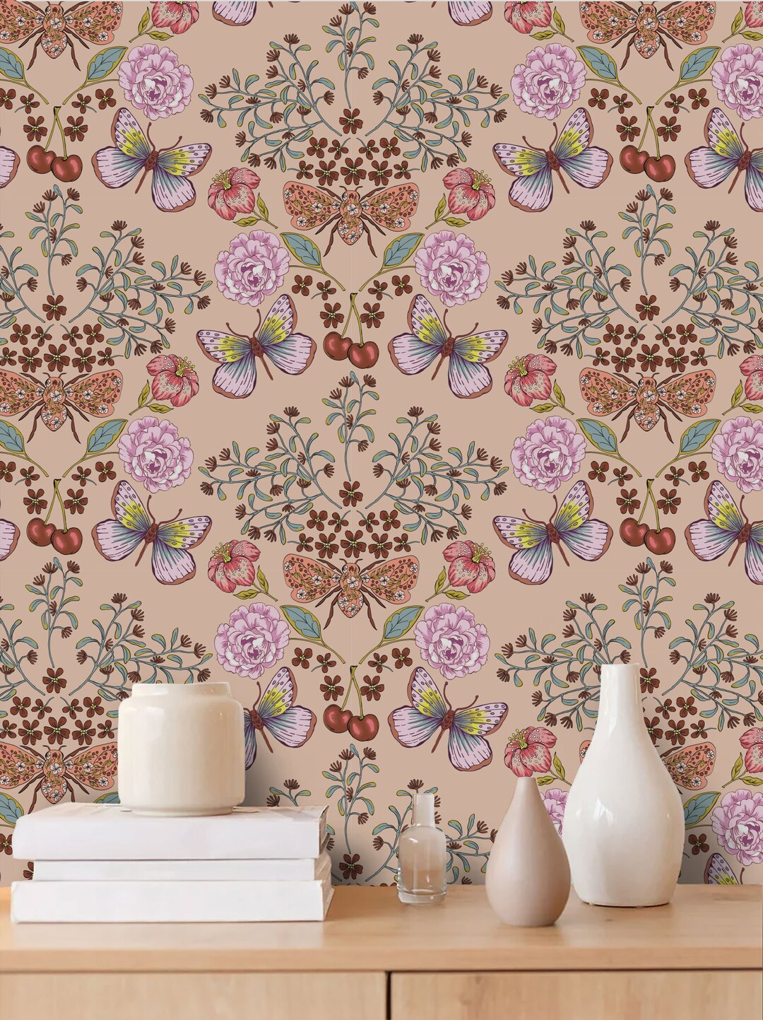 Butterfly Floral Wallpaper - Removable Peel and Stick, Spring Home ...