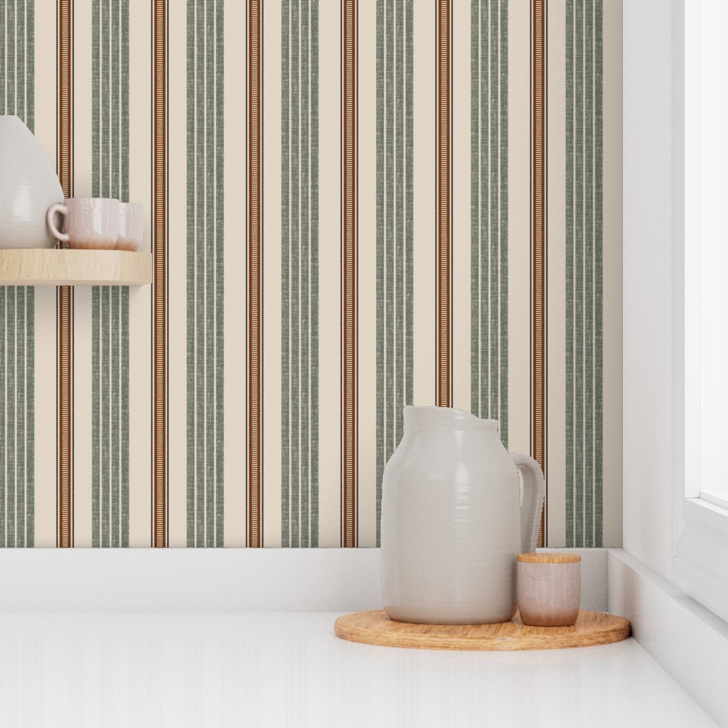 Wordly Textured Linen Stripe Wallpaper Olive_removable Smooth Etsy