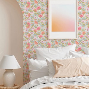 Ditsy Colorful pastel florals_ Multicolor vintage ditsy Removable Smooth Pre-Pasted or Peel and Stick Faux Woven Wallpaper