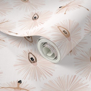 Ballerina Ballet Dance Nursery Wallpaper_Pastel Blush. Removable Smooth Pre-Pasted or Peel and Stick Faux Woven Wallpaper .