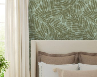 Tropical Green Palm leafs  _Removable Self adhesive Wallpaper OR Peel and Stick Wallpaper