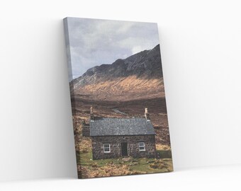 HIGHLAND BOTHY Scotland - Portrait Print Unframed, Framed, Canvas or ECO Canvas - Home Decor Photo Wall Art,  Drone Photography, Torridon