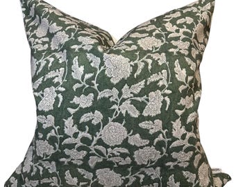 Green Floral Pillow Cover, Modern Sofa Decor,Linen pillow case
