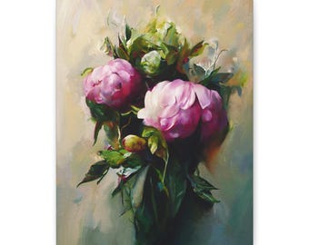 Dutch Peony Canvas Wall Art - Matte Stretched Floral Print