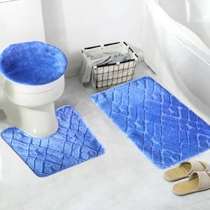 Catalina Home Daytona 3 Pieces Contour Mat Toilet Lid Cover Bathroom Rug Set,Non Slip Absorbent Mat Set, Bath Mats For Tub, Shower, Bathroom