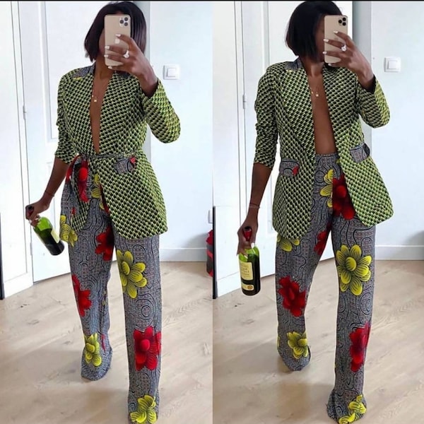 Deux pièces Ankara Mix and Match Blazer et pantalon, Ankara Fashion, Custom Ankara Combos