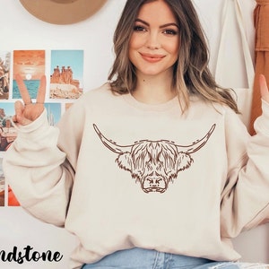 Womens longhorn crewneck, Unisex Crewneck Sweatshirt, long haired cow crewneck, cowgirl, longhorn sweater, cow shirt, cowgirl crewneck
