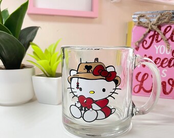 HelloKitty Glass Cup with Cover Mug Cup Espresso Coffee Tea Milk 400 Ml  13.5 Oz Best Gift For Office And Personal Birthday Inspired by You.