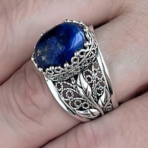 925 Sterling Silver Women Cocktail Ring | Silver Tulip Ring | Silver Cocktail Ring | Filigree Oxidized Ring | Vintage Silver Gemstone Ring