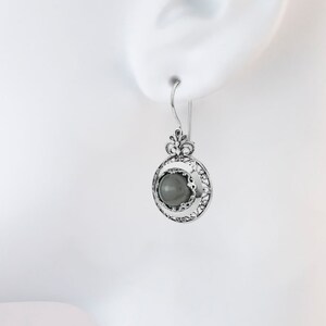 Silver Moonstone Flower Earrings, Ruby & Green Agate Filigree Drops, Daisy Floral Gemstone Jewelry, Unique Boho Gift for Women