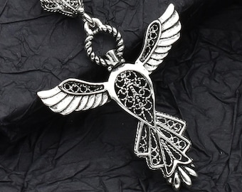 Collar de fénix de plata de ley 925, colgante de ave de filigrana hecho a mano