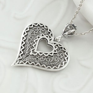925 Sterling Silber Filigree Kunst Herz Anhänger Halskette, Massiv Silber Herz im Herz Frauen Charm Anhänger, handgemachte Silber Liebe Halskette