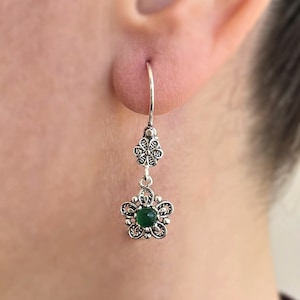 Agate Carnelian Black Onyx Turquoise Ruby Sterling Silver Filigree Art Dainty Daisy Dangle Drop Earrings for Women and Girls