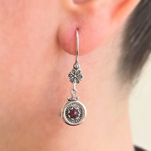 Ruby Agate Carnelian Black Onyx Turquoise Sterling Silver Filigree Art Dainty Dangle Drop Earrings for Women and Girls