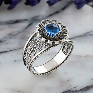 925 Sterling Silver Filigree Women Daisy Cocktail Ring, Gemstone Everyday Use Ring, Size 5-12.5, Gift Boxed
