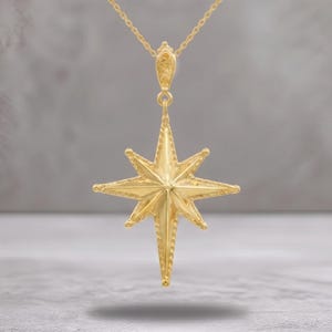 Gold North Star Celestial Charm Pendant Necklace, Handmade Pole Star Jewelry