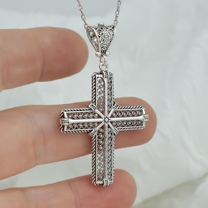 Handcrafted Sterling Silver Cross Pendant Necklace • Unisex Filigree Christian Jewelry • Religious Spiritual Gift for Christmas