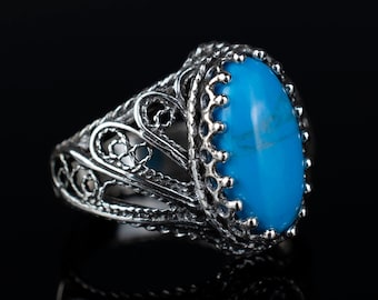 Turquoise sterlingzilveren ring ambachtelijk gemaakte handgemaakte filigraan kunst engel statement ring