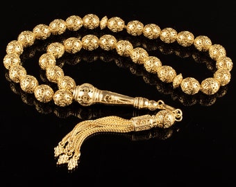 Filigraankunst verguld sterlingzilver handgemaakt ovaal 33 stuks tasbih, moslimgebed misbaha, meditatie zorgenkralen, Eid El Fitr-cadeau