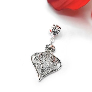 925 Sterling Silver Filigree Art Heart Design Pendant Necklace, Artisan Made Heart Shaped Solid Silver Women Pendant Charm Necklace