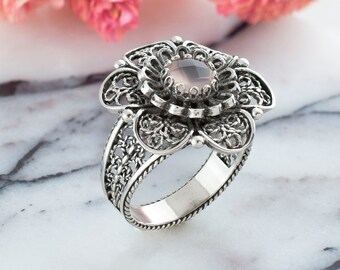 Sterling Silver Pink Chalcedony Gemstone Women Flower Ring