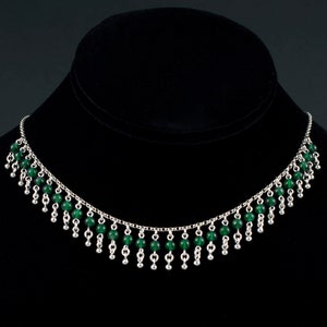 Gold Plated / 925 Sterling Silver Green Agate Beads Women Choker Necklace