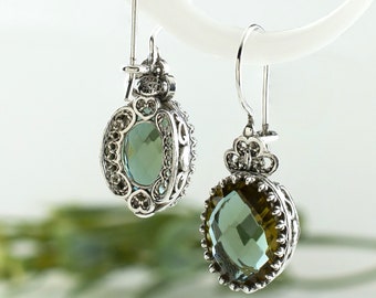 Sterling Silver Filigree Genuine Blue Topaz Oval Dangle Earrings Sterling Silver Filigree Genuine Blue Topaz Oval Dangle Earrings