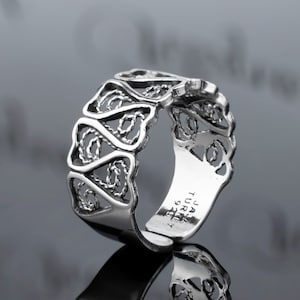 Sterling Silver Filigree Art Women Heart Knuckle Ring, Adjustable Solid Silver Everyday Tea Ring for Women and Girls