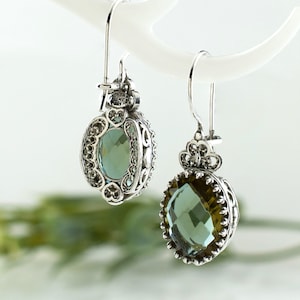 Sterling Silver Filigree Genuine Blue Topaz Oval Dangle Earrings Sterling Silver Filigree Genuine Blue Topaz Oval Dangle Earrings