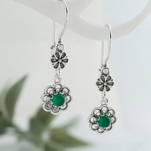 925 Sterling Silber Filigrane Blume Tropfen Zierliche Ohrringe, Achat Karneol Schwarzer Onyx Türkis Rubin Edelsteine