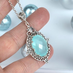 Aqua Chalcedon 925 Sterling Silber Boho Anhänger Halskette mit 20 &quot;Kette für Frauen