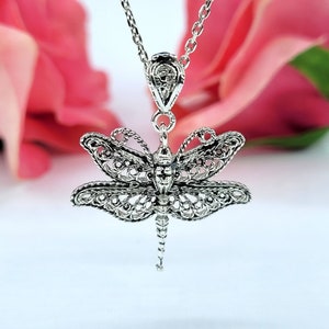 925 Sterling Silver Dragonfly Pendant Artisan Made Handcrafted Filigree Art Dragonfly Pendant Necklace with 20 " Chain
