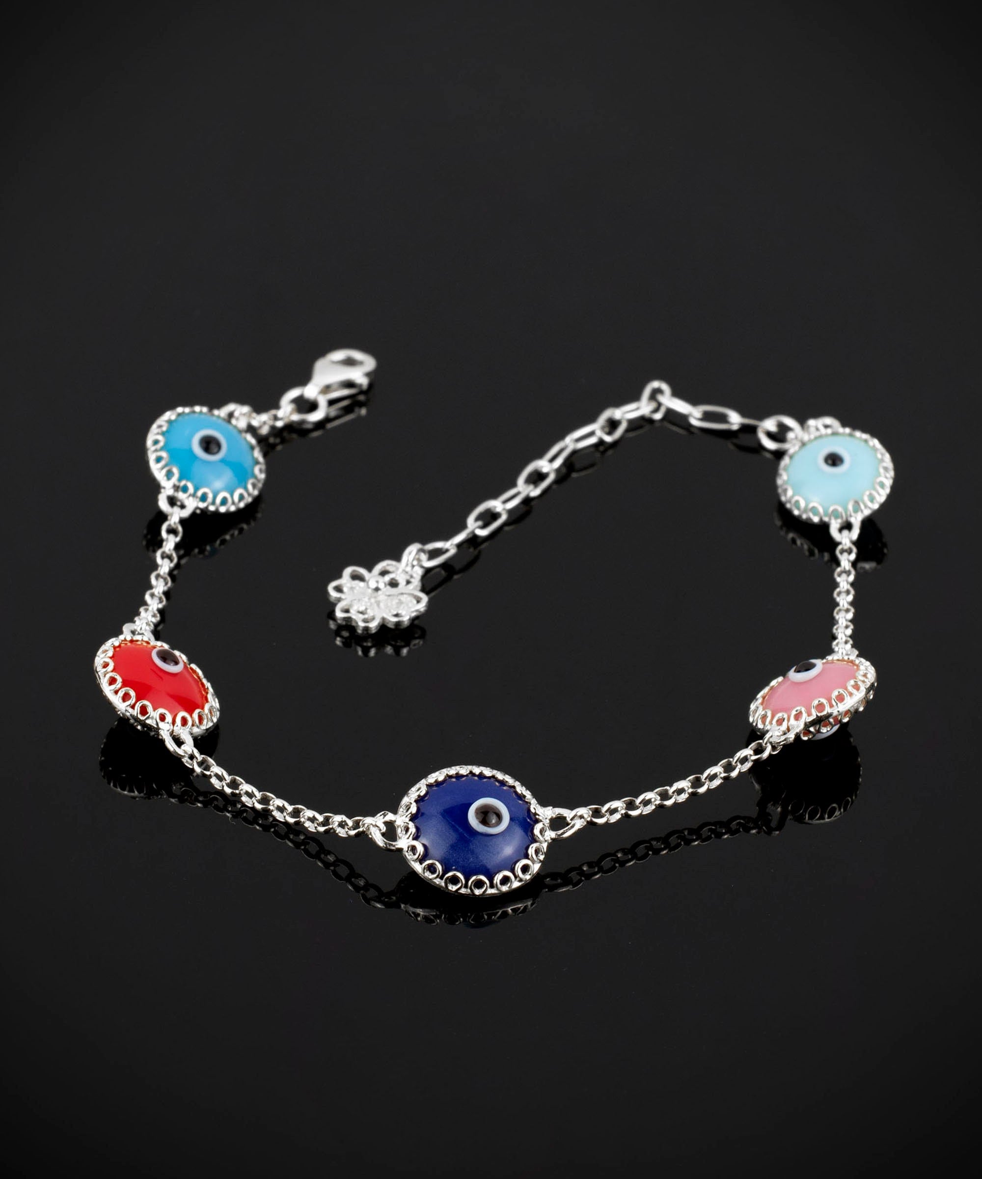 925 Sterling Silver Evil Eye Good Luck Women Bracelet, Multi Color Evil…