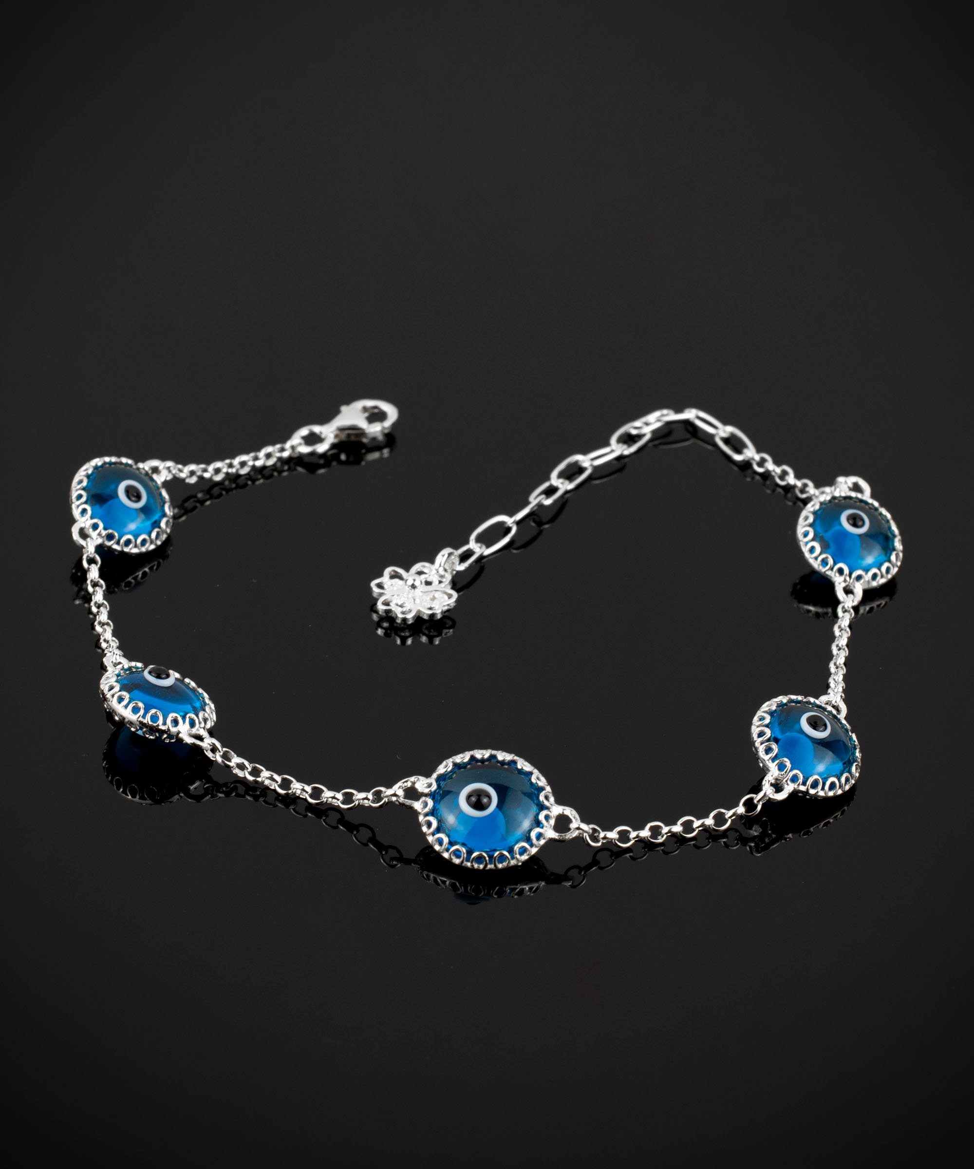 925 スターリングシルバー 邪眼 幸運 女性用 ブレスレット、コーラル