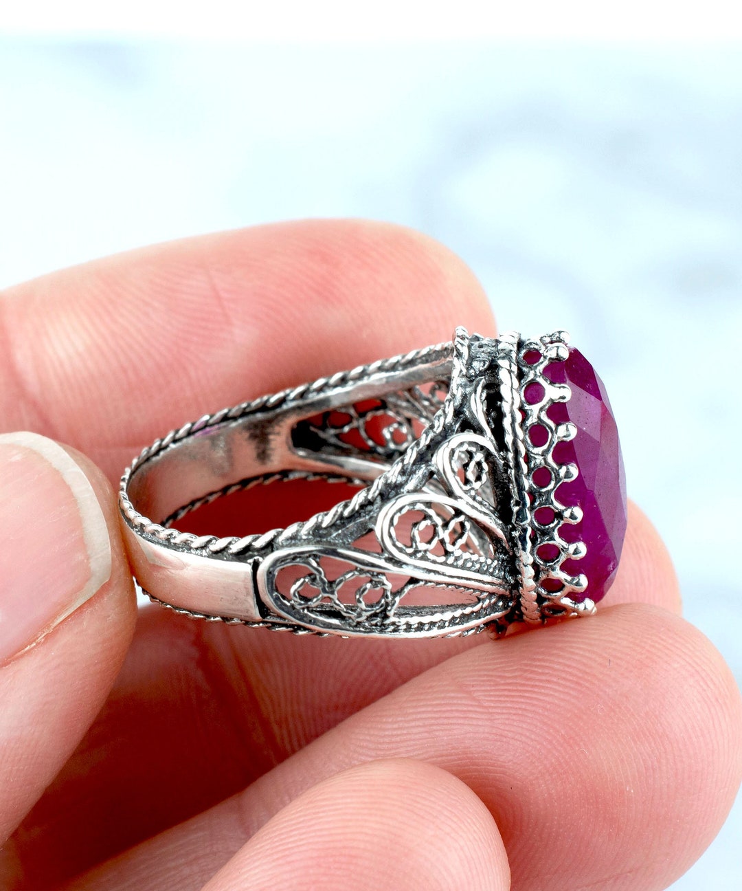 925 Sterling Silver Filigree Art Angel Wings Detailed Women Cocktail Ring,  Solid Silver Handmade Ruby Corundum Gemstone Ring, Size 5 -12.5 - Etsy, image size:1080x1296