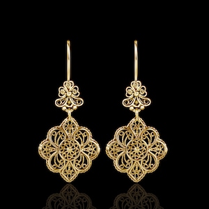 GW Gold Dangle Earrings With Synthetic Pearl - 18K Gold Plated 925 Sterling Silver Posts