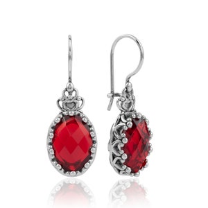 Alexandriet edelsteen sterlingzilver handgemaakte filigraankunst vrouwen ovale oorbellen, amethist, blauwe topaas, citrien, robijnrode kroonoorbellen Robijn
