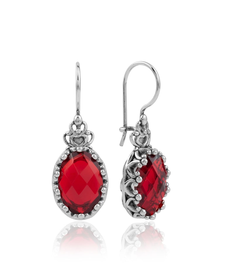 Alexandriet edelsteen sterlingzilver handgemaakte filigraankunst vrouwen ovale oorbellen, amethist, blauwe topaas, citrien, robijnrode kroonoorbellen Robijn