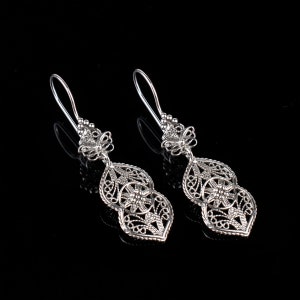 925 Sterling Silver Earrings Artisan Handcrafted Paisley Art Filigree Style Dangle Drop Earrings image 2