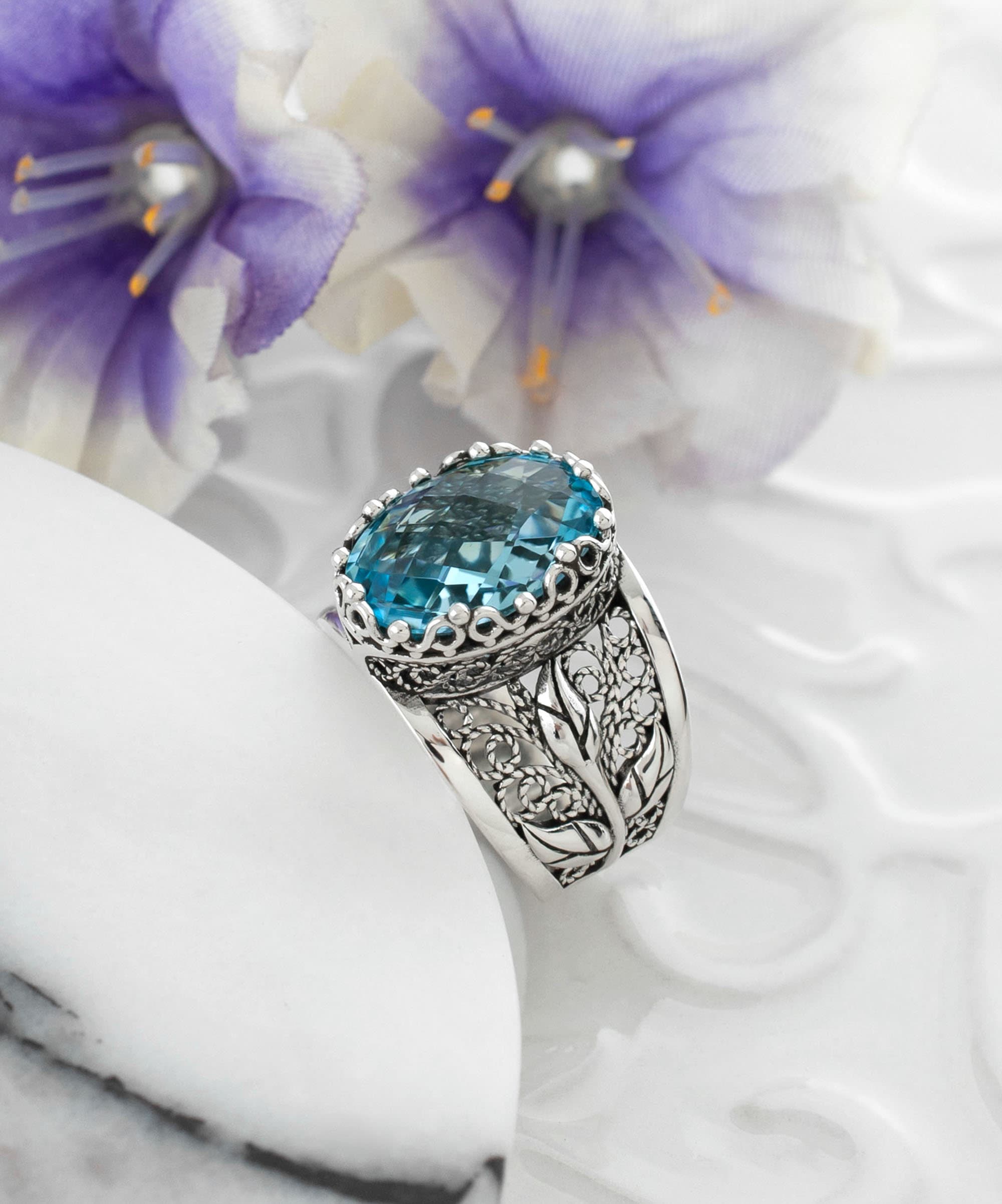 925 Sterling Silver Women Cocktail Ring With Blue Topaz Gemstone ...
