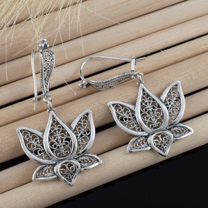 Bohemian Metal Flower Dangle Earrings - Handmade Tiered Petal Drop Earrings For Women