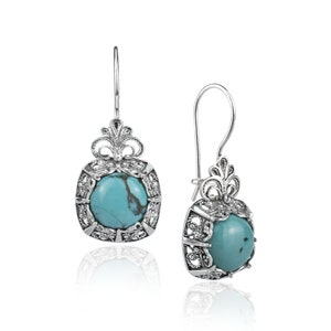 Turquoise Sterling Silver Filigree Art Drop Women Earrings
