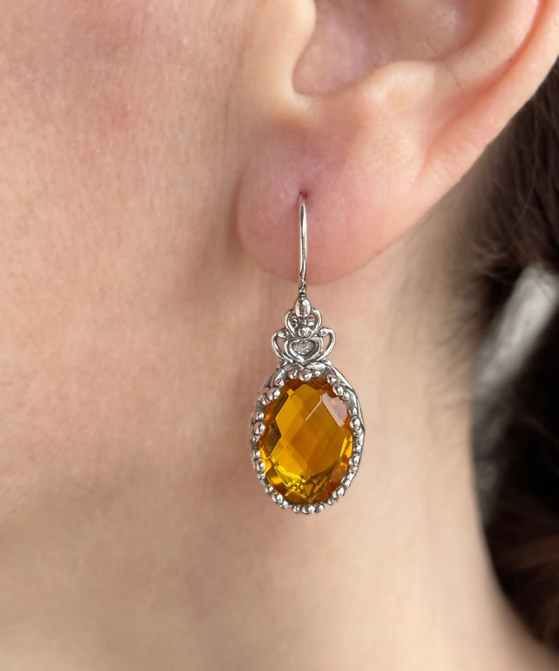 Alexandriet edelsteen sterlingzilver handgemaakte filigraankunst vrouwen ovale oorbellen, amethist, blauwe topaas, citrien, robijnrode kroonoorbellen afbeelding 8
