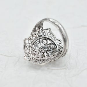 Sterling Silver Women Flower Bold Ring, Artisan Made Handcrafted Lace Embroidery Filigree Art Bold Ring image 10