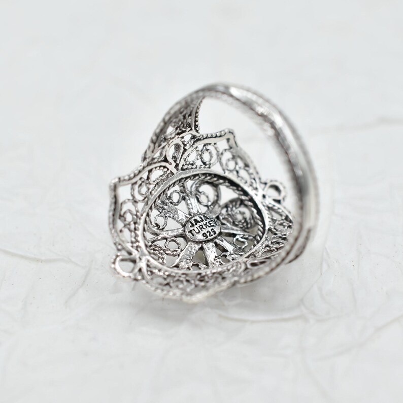 Sterling Silver Women Flower Bold Ring, Artisan Made Handcrafted Lace Embroidery Filigree Art Bold Ring image 10