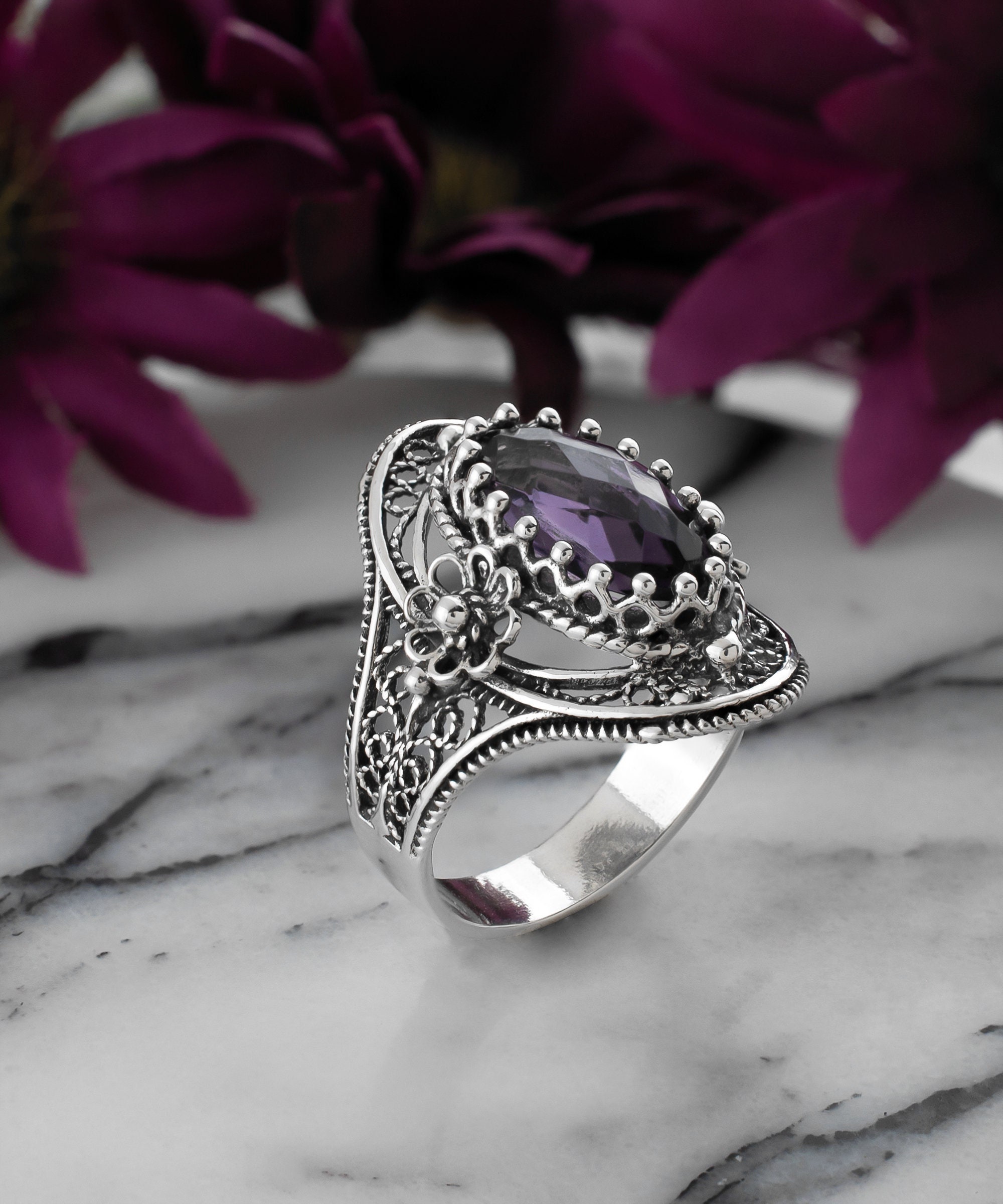 925 Sterling Silver Amethyst Women Cocktail Oval Ring, Artisan Handmade  Solid Silver Filigree Art Oval Statement Ring, Size 5 - 12.5 - Etsy, image size:2000x2400