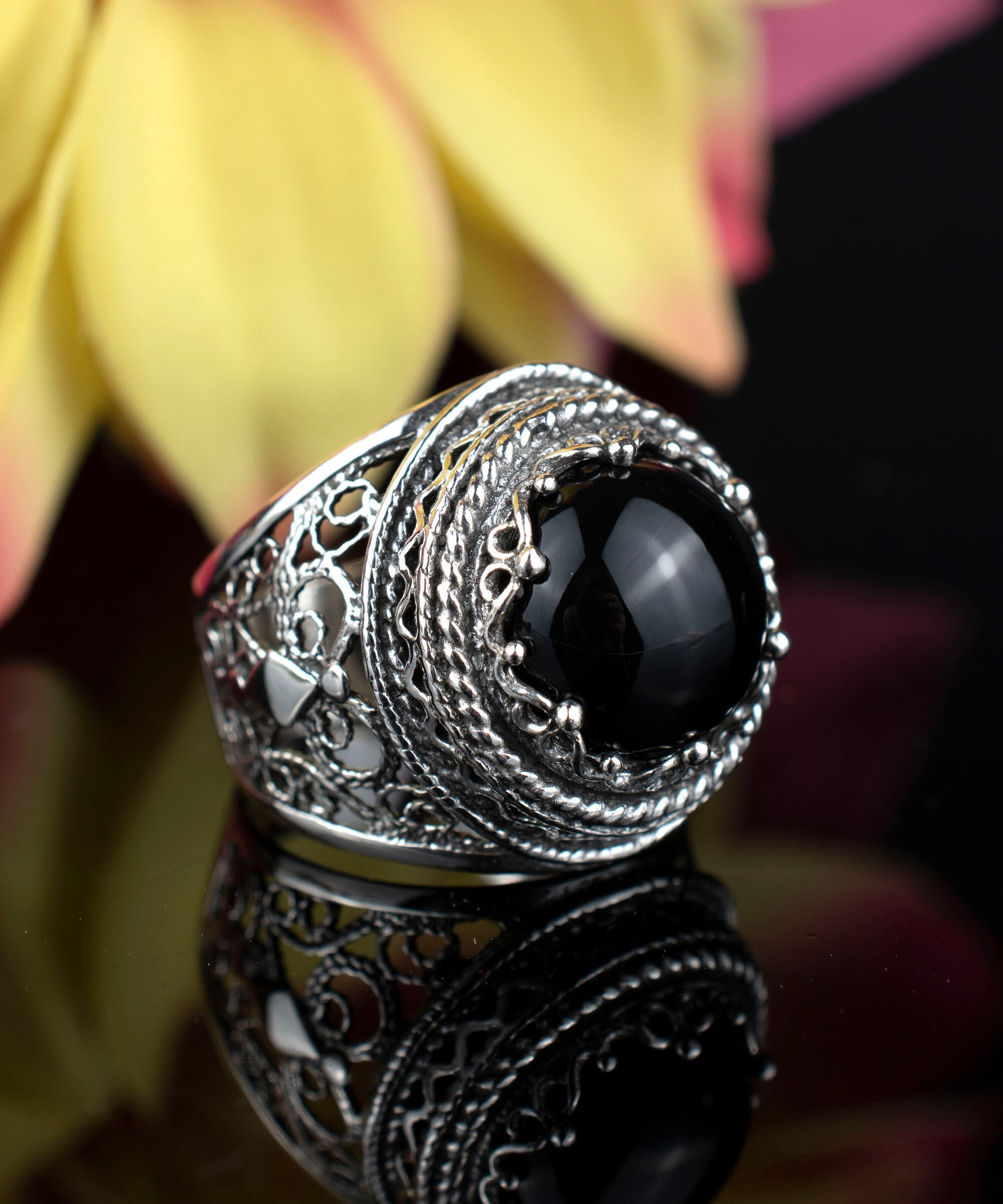 Sterling Silver Black Onyx Women Bold Statement Ring