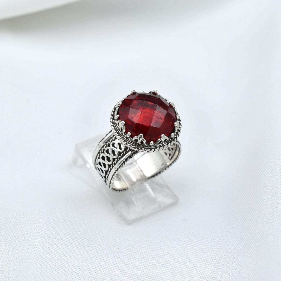Red Ruby Sterling Silver Gothic Edgy Ring, Filigree July Birthstone ...